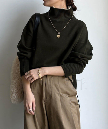 拼色雙層領針織上衣