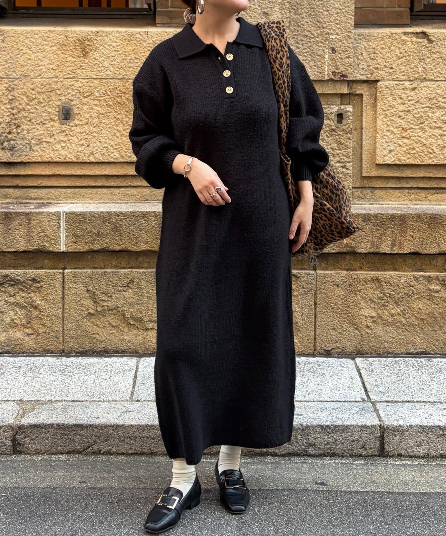 帶領針織連衣裙