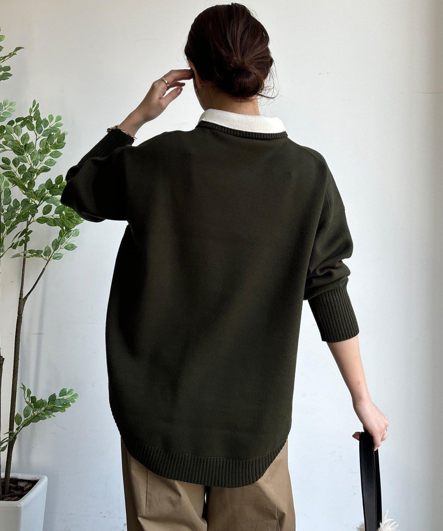 拼色雙層領針織上衣