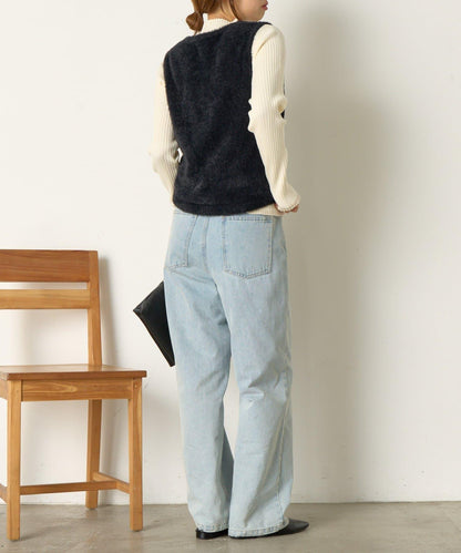 金色紐扣羅紋針織衫