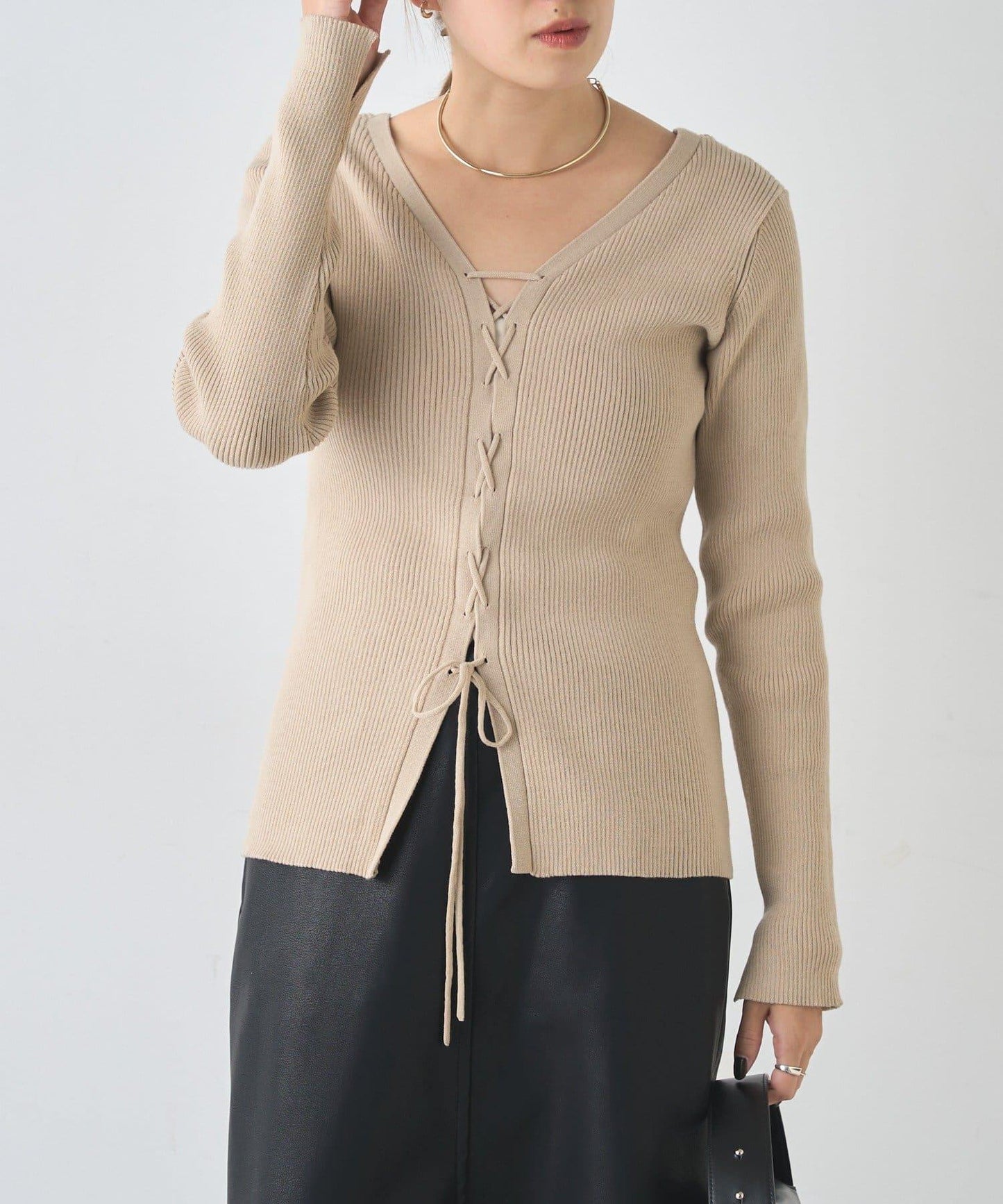 【前後兩穿設計】繫帶針織衫