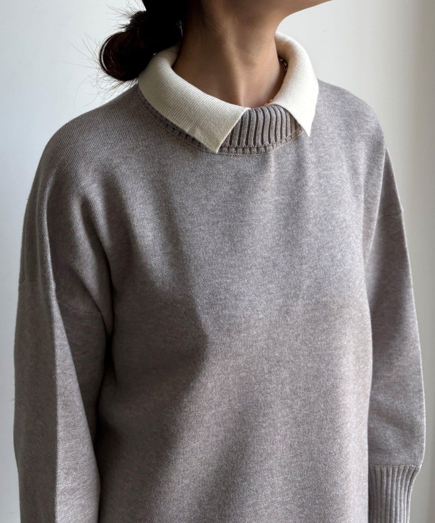 拼色雙層領針織上衣