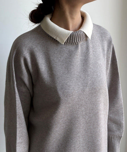 拼色雙層領針織上衣