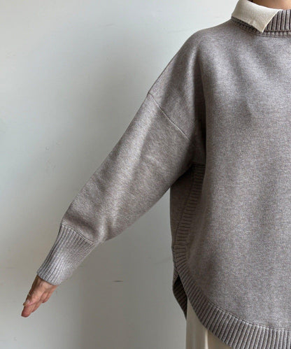 拼色雙層領針織上衣