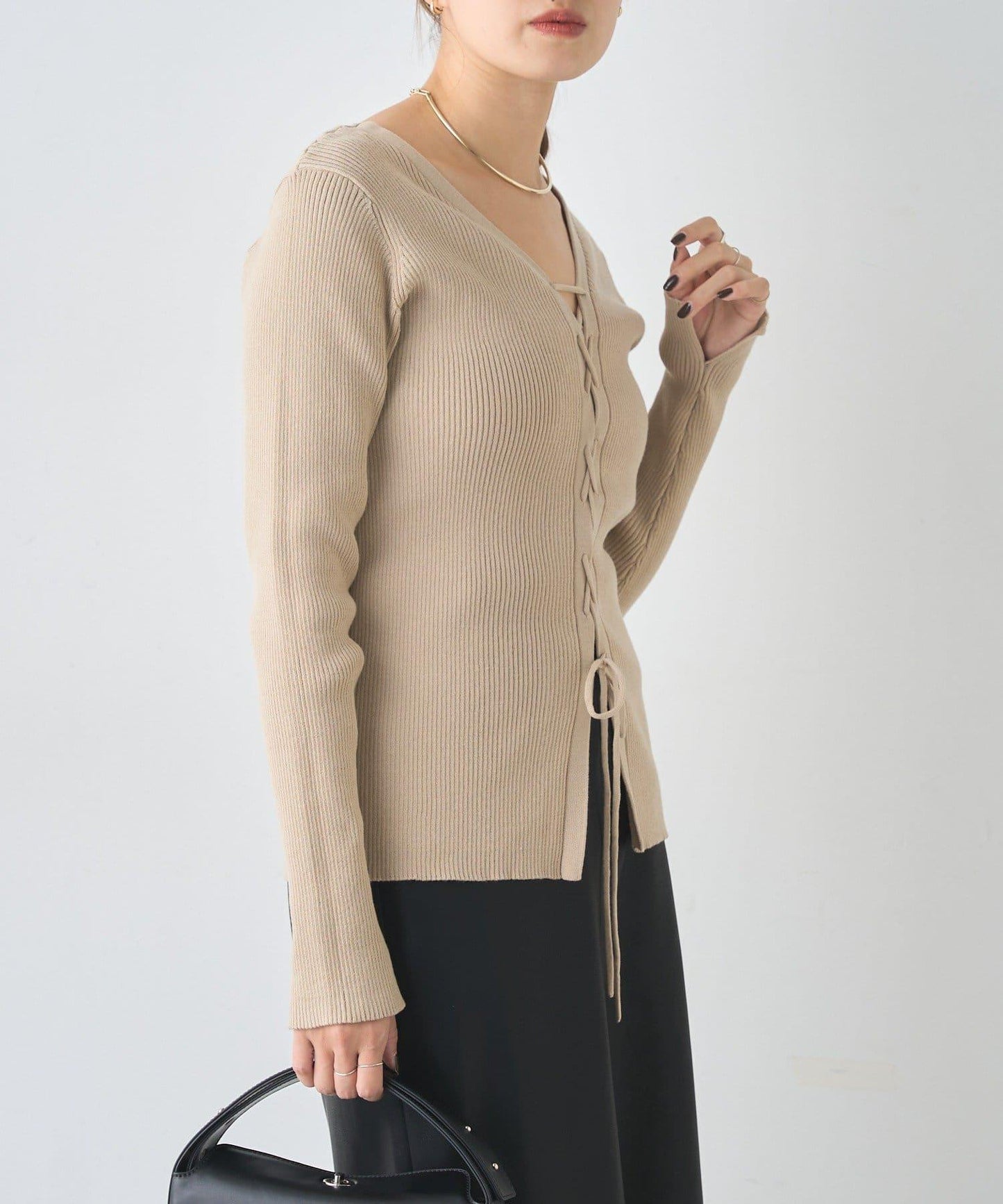 【前後兩穿設計】繫帶針織衫