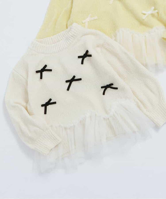 荷葉邊薄紗蝴蝶結針織衫