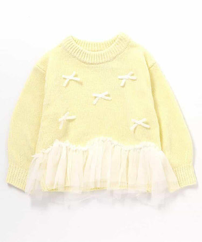 荷葉邊薄紗蝴蝶結針織衫