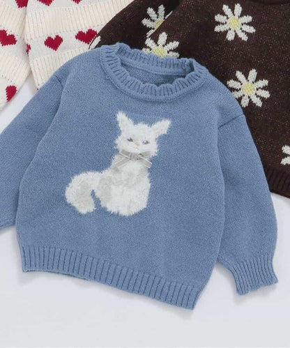 愛心花朵貓咪圖案針織衫_可機洗