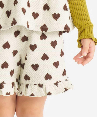 愛心花卉提花吊帶背心&荷葉邊短褲套裝 短款