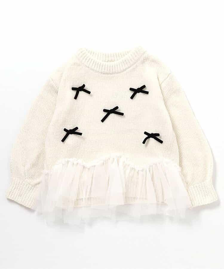 荷葉邊薄紗蝴蝶結針織衫