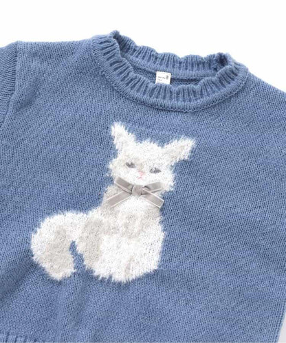 愛心花朵貓咪圖案針織衫_可機洗