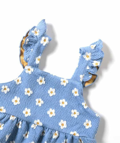 愛心花卉提花吊帶背心&荷葉邊短褲套裝 短款