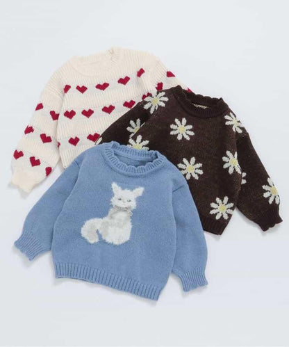 愛心花朵貓咪圖案針織衫_可機洗