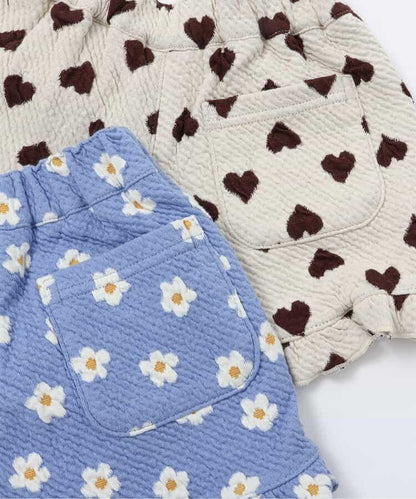 愛心花卉提花吊帶背心&荷葉邊短褲套裝 短款