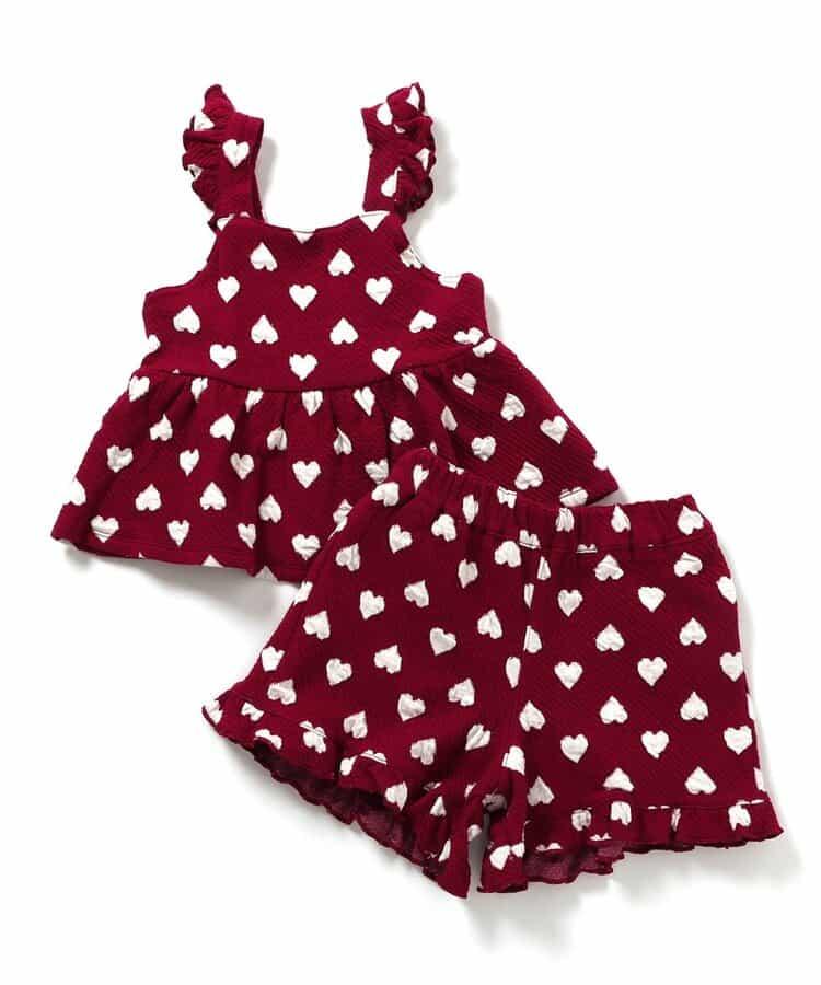 愛心花卉提花吊帶背心&荷葉邊短褲套裝 短款