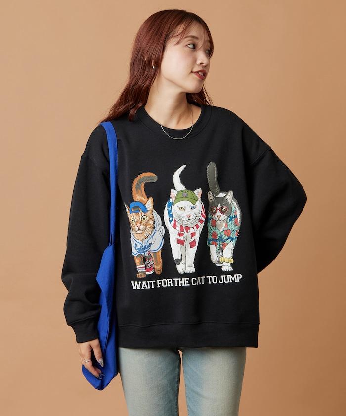 寬鬆版型 雙面印花 圓領衛衣 / THREE CATS