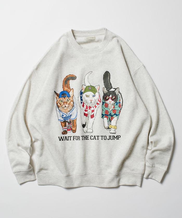 寬鬆版型 雙面印花 圓領衛衣 / THREE CATS