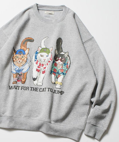 寬鬆版型 雙面印花 圓領衛衣 / THREE CATS