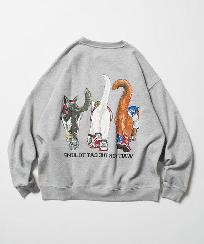 寬鬆版型 雙面印花 圓領衛衣 / THREE CATS