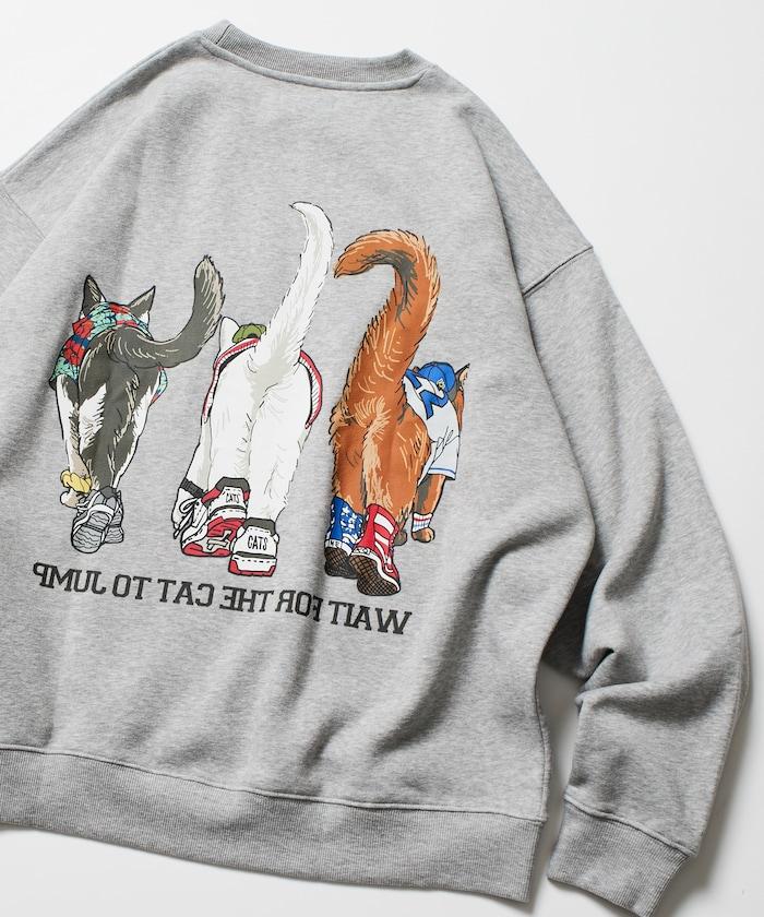 寬鬆版型 雙面印花 圓領衛衣 / THREE CATS