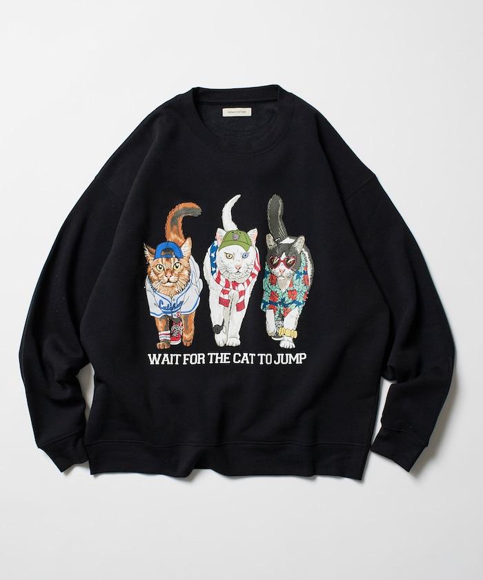 寬鬆版型 雙面印花 圓領衛衣 / THREE CATS