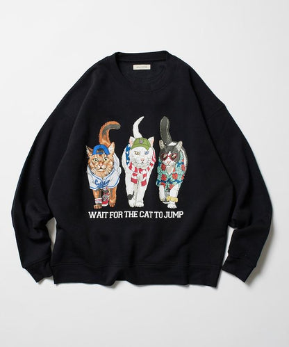 寬鬆版型 雙面印花 圓領衛衣 / THREE CATS