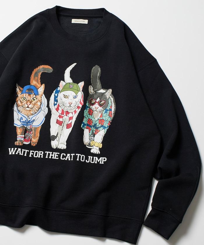 寬鬆版型 雙面印花 圓領衛衣 / THREE CATS