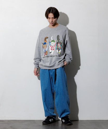 寬鬆版型 雙面印花 圓領衛衣 / THREE CATS