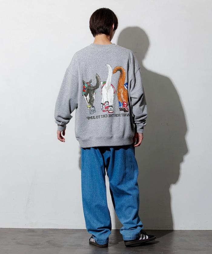 寬鬆版型 雙面印花 圓領衛衣 / THREE CATS