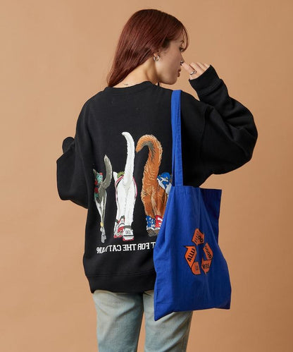 寬鬆版型 雙面印花 圓領衛衣 / THREE CATS