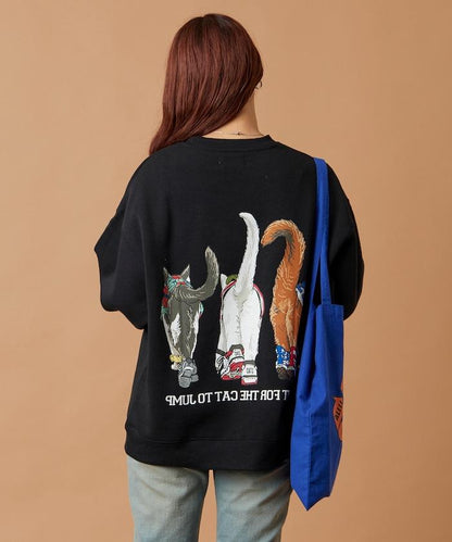 寬鬆版型 雙面印花 圓領衛衣 / THREE CATS