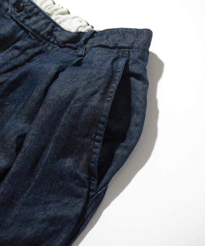 法式亞麻牛仔一褶長褲