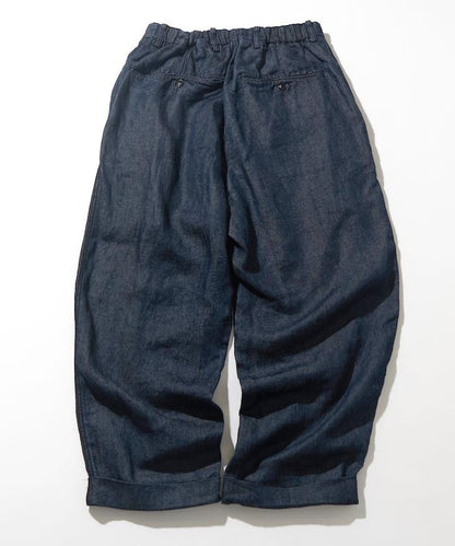 法式亞麻牛仔一褶長褲