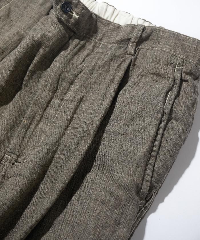 法式亞麻粗花呢一褶長褲