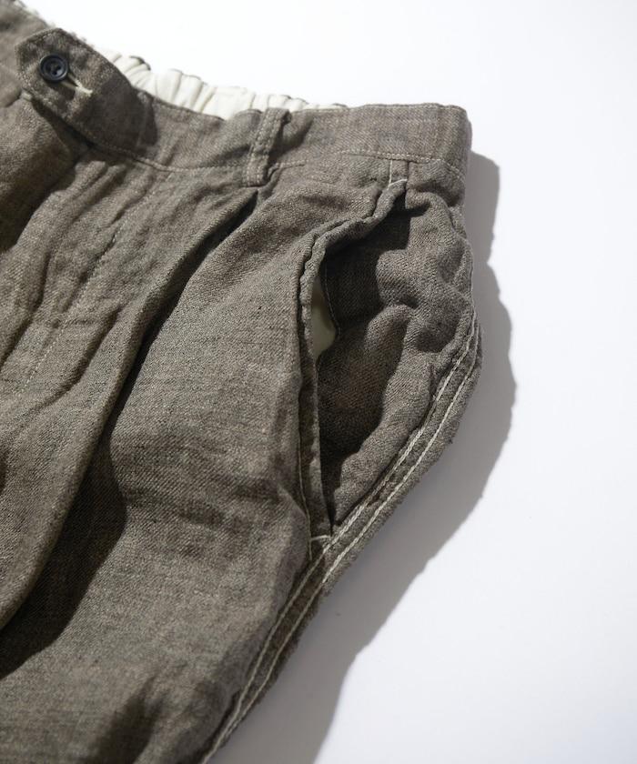 法式亞麻粗花呢一褶長褲