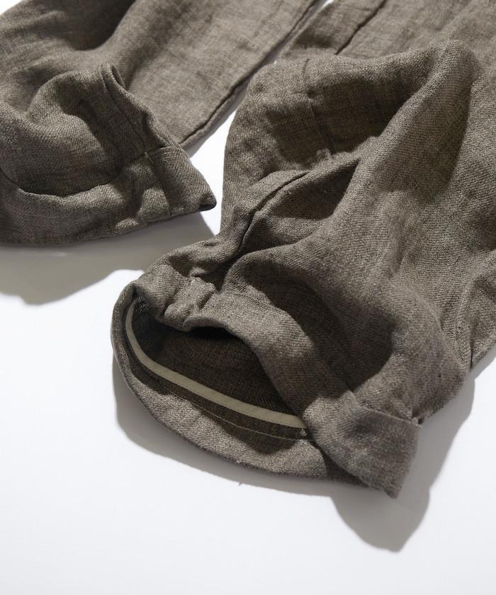 法式亞麻粗花呢一褶長褲