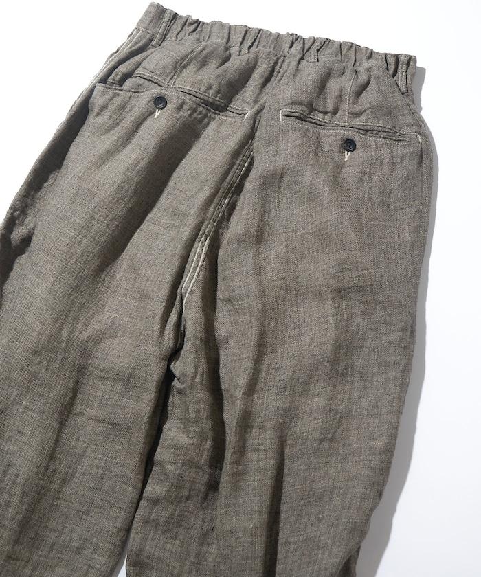 法式亞麻粗花呢一褶長褲