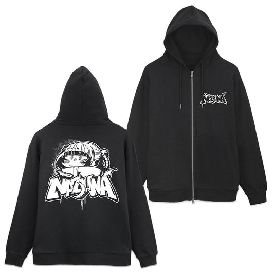 《徹夜之歌》 第二季_XL碼_納茲娜 塗鴉藝術拉鍊連帽衛衣/黑色