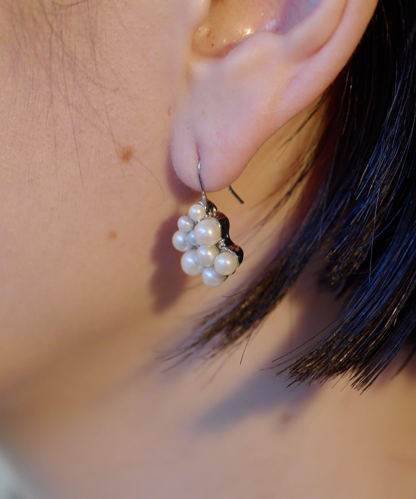 珍珠顆粒耳鉤耳環