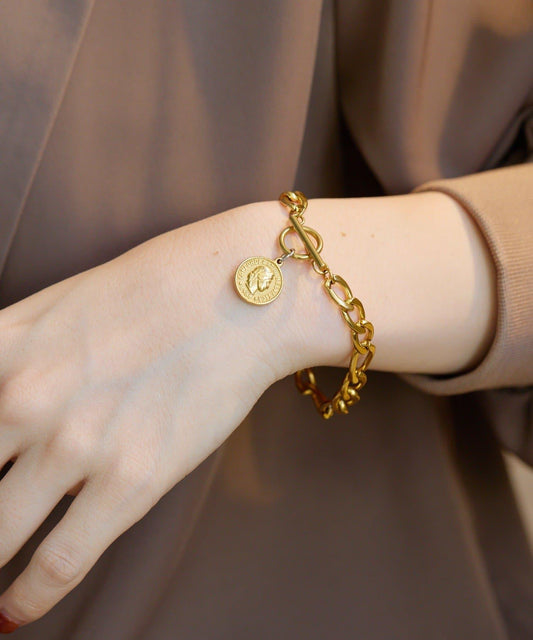 金屬過敏適用/不鏽鋼 帶硬幣吊墜菲加羅手鍊