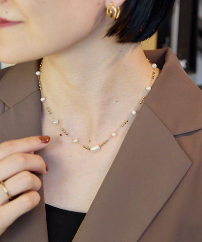 金屬過敏適用/不鏽鋼設計珍珠鏈條項鍊