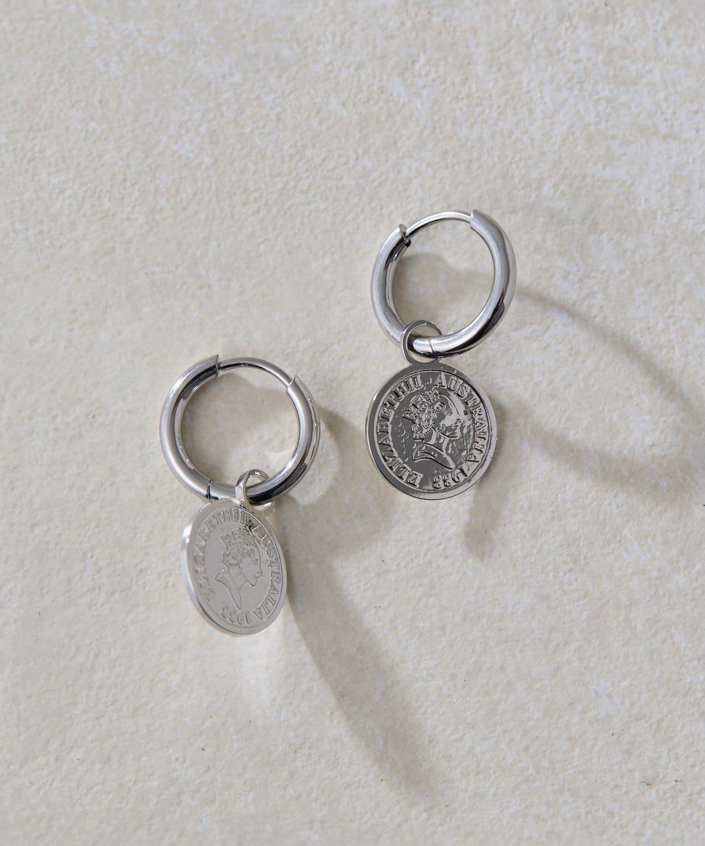 金屬過敏適用/不鏽鋼 圓幣吊墜圈形耳環