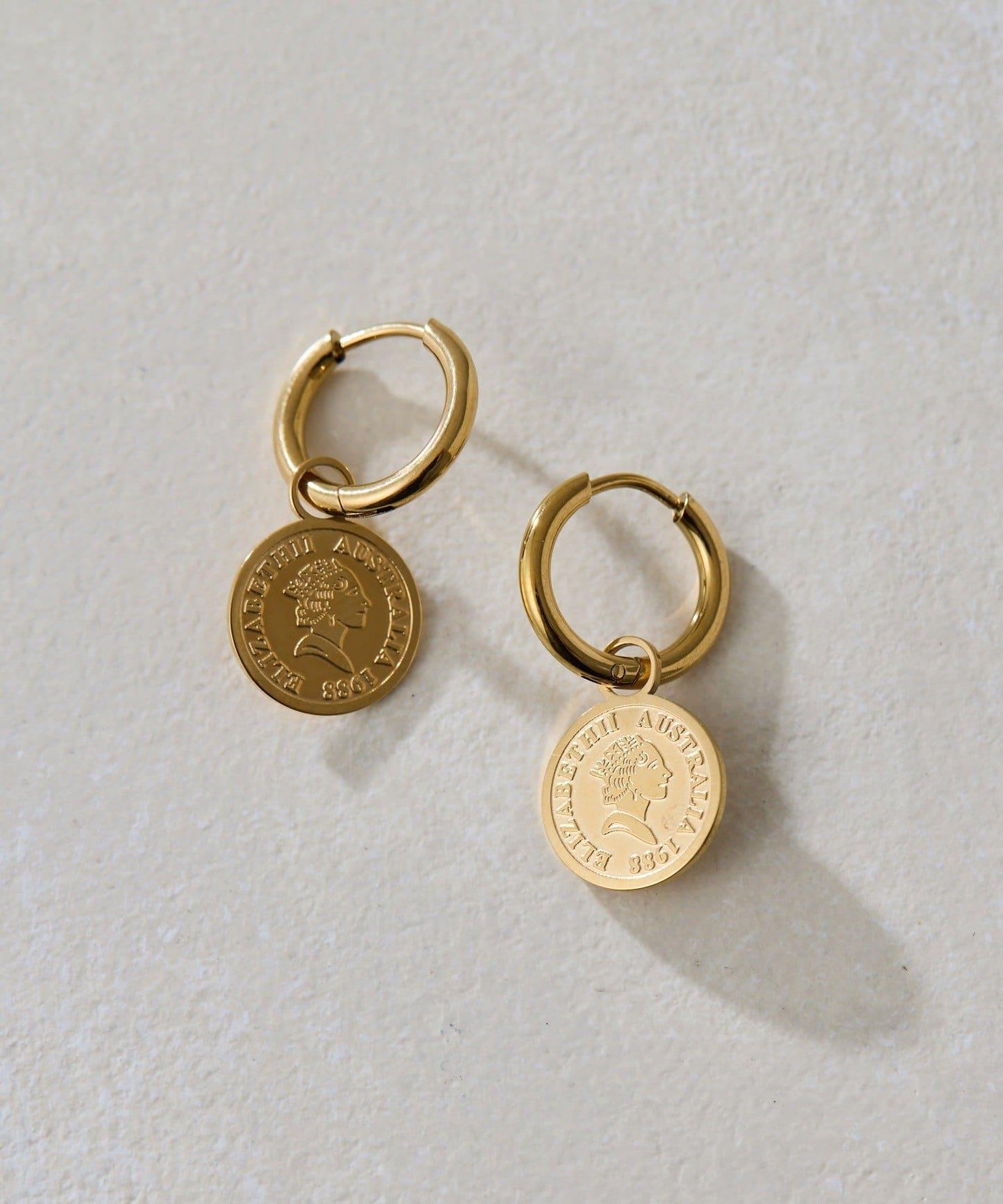 金屬過敏適用/不鏽鋼 圓幣吊墜圈形耳環