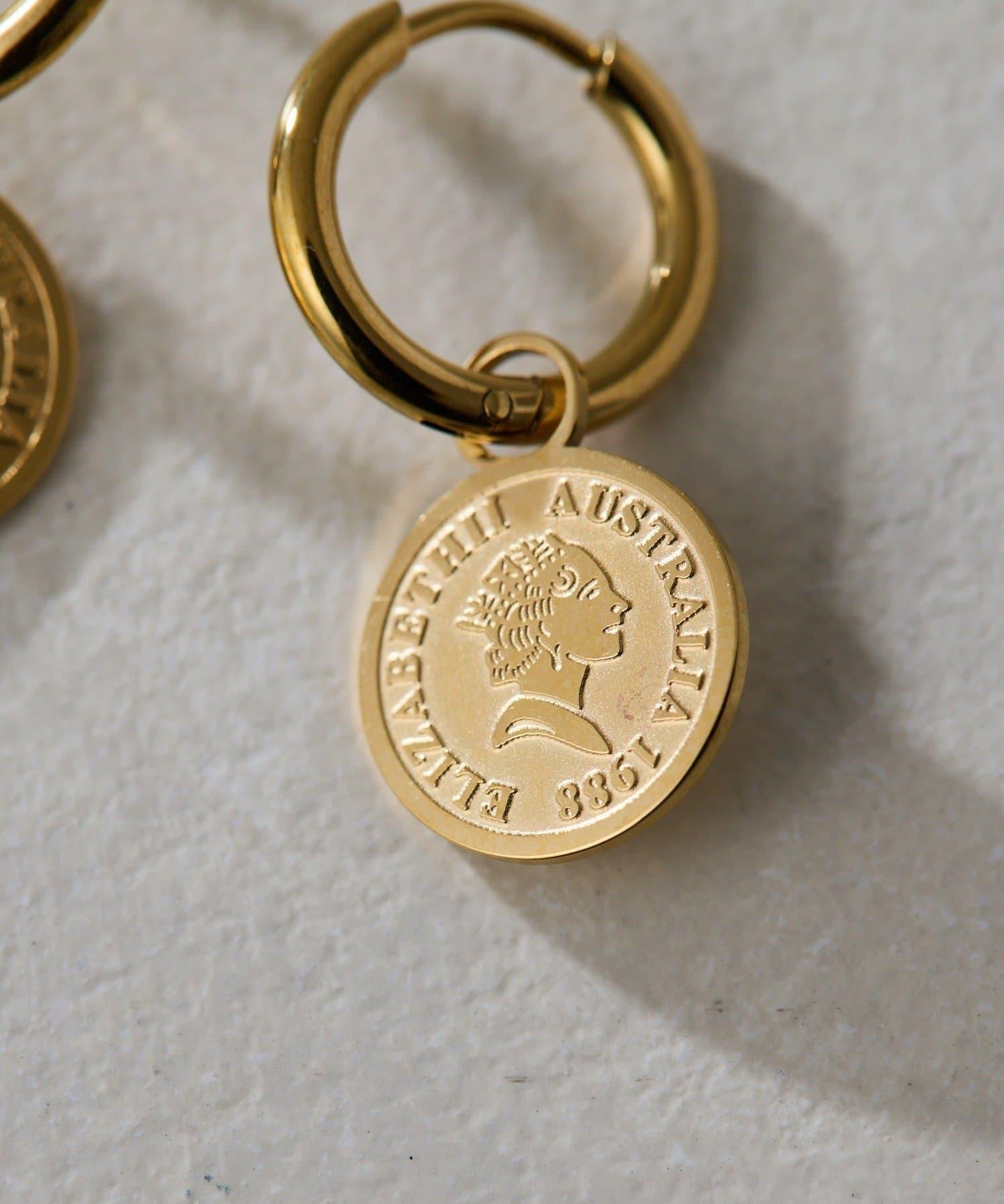 金屬過敏適用/不鏽鋼 圓幣吊墜圈形耳環