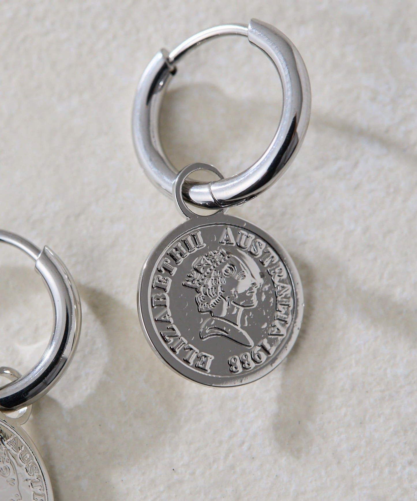 金屬過敏適用/不鏽鋼 圓幣吊墜圈形耳環