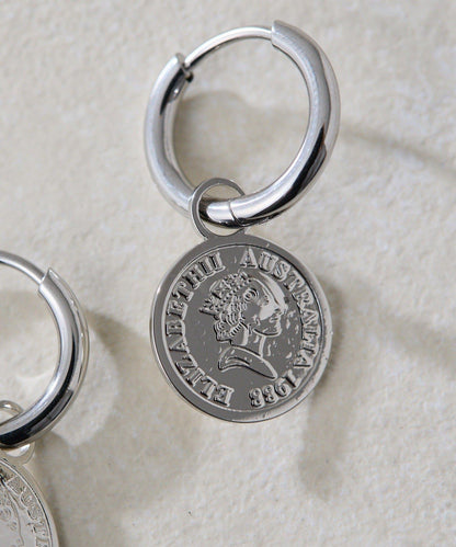 金屬過敏適用/不鏽鋼 圓幣吊墜圈形耳環