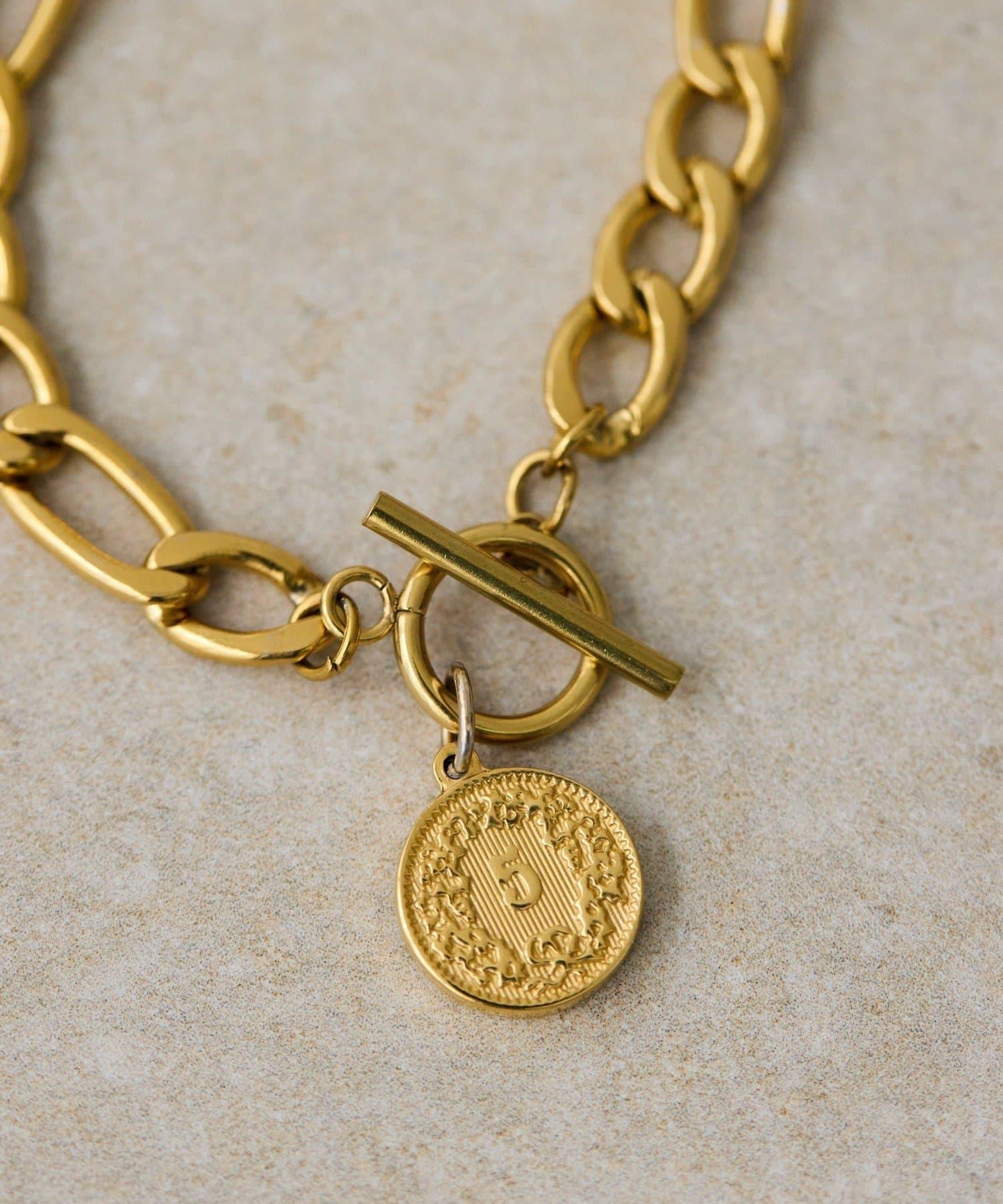 金屬過敏適用/不鏽鋼 帶硬幣吊墜菲加羅手鍊