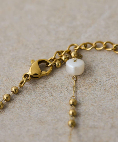 金屬過敏適用/不鏽鋼設計珍珠鏈條項鍊