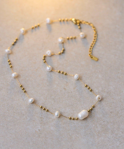 金屬過敏適用/不鏽鋼設計珍珠鏈條項鍊