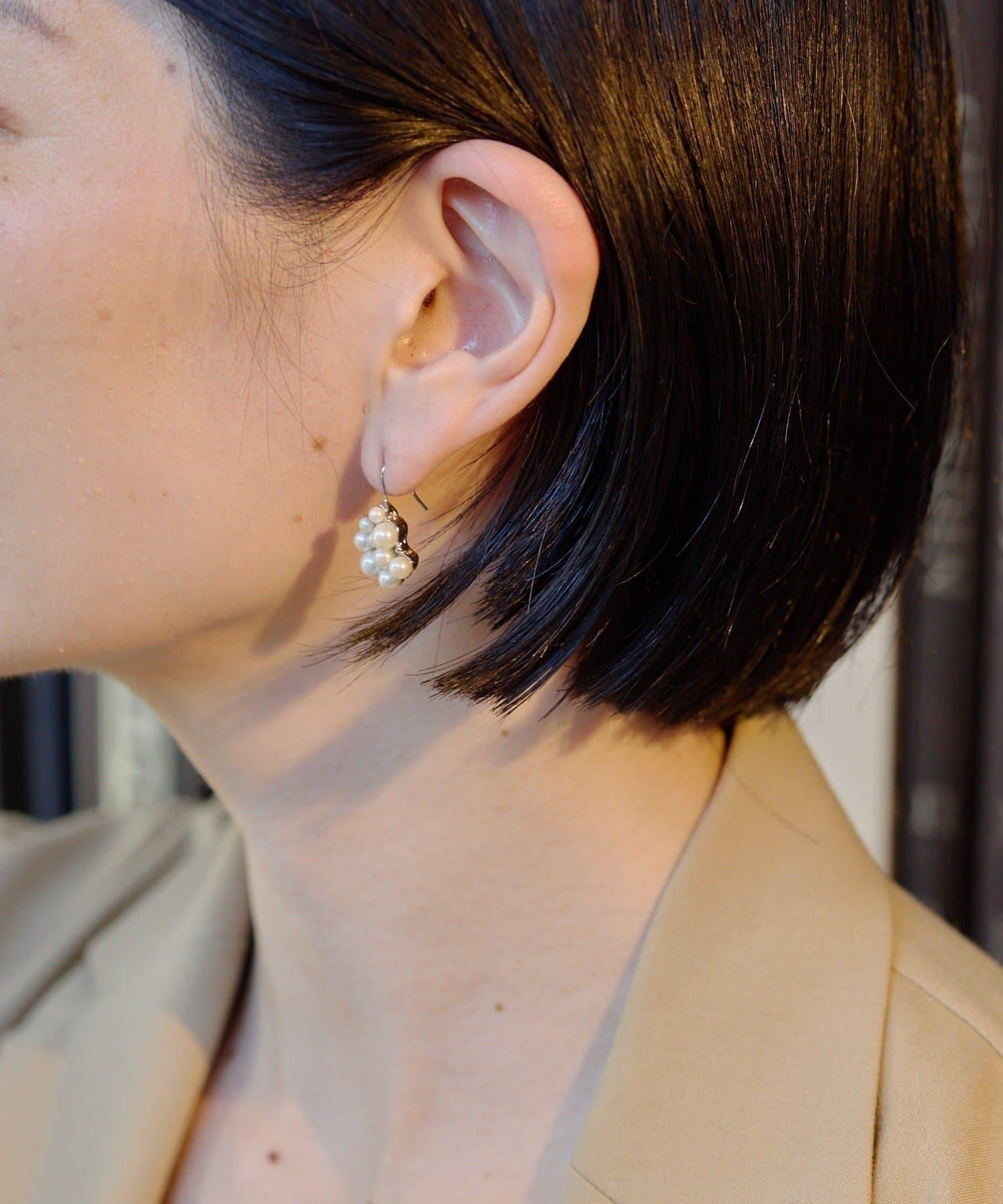 珍珠顆粒耳鉤耳環